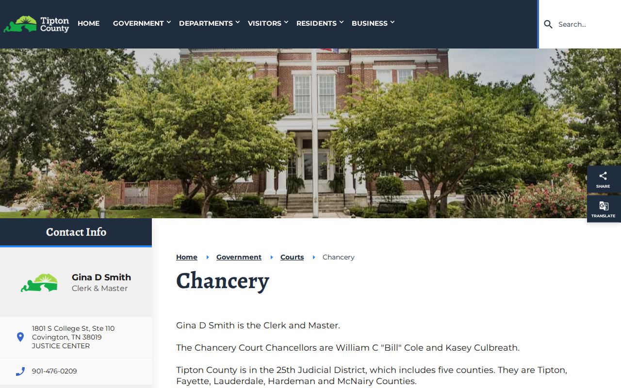 Tipton County warrant records: Chancery Clerk and Master office contact information