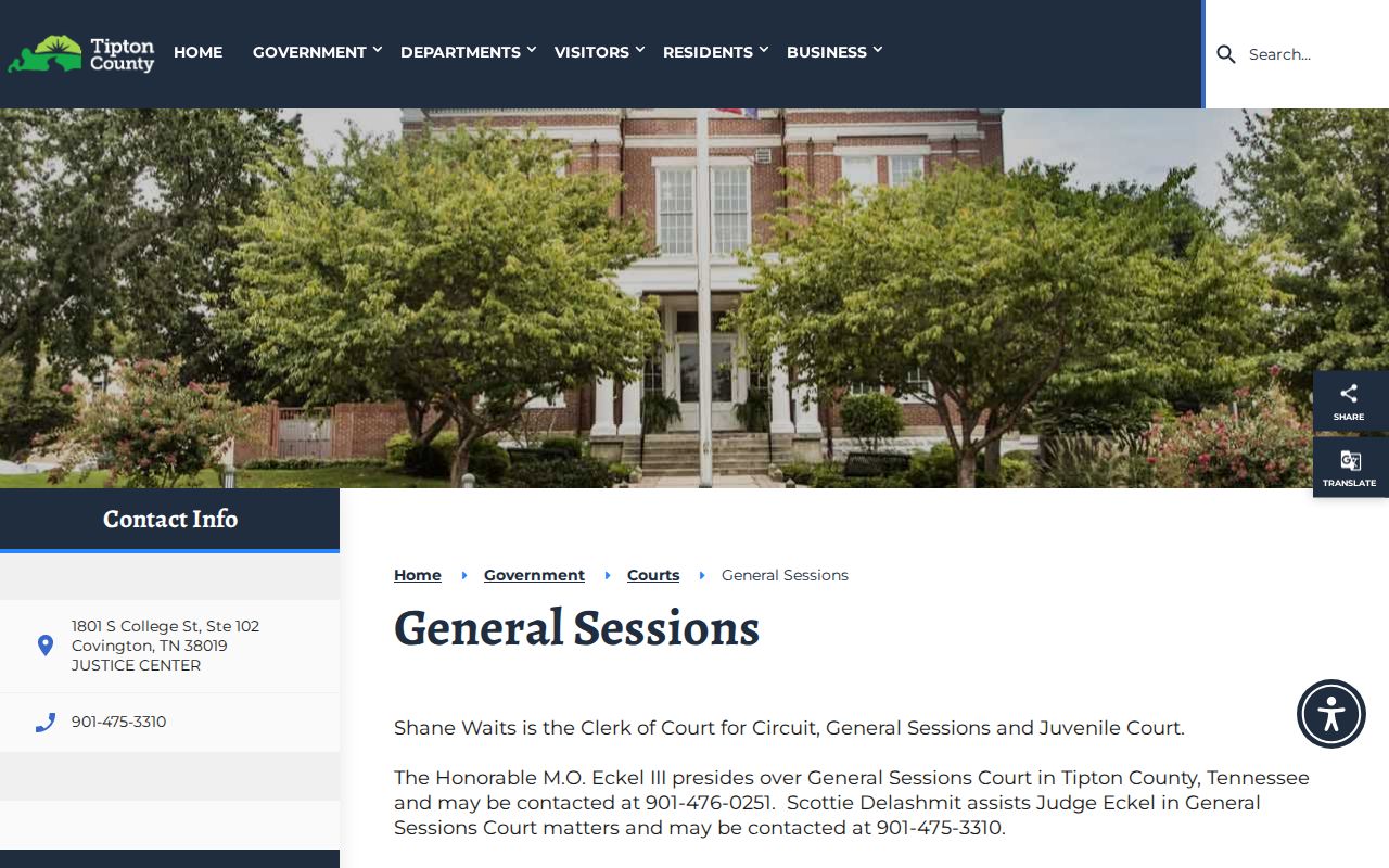 Tipton County traffic warrant records: General Sessions traffic and criminal jurisdiction