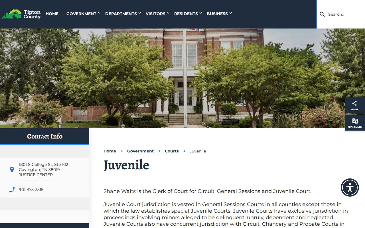 Tipton County warrant search: restricted Juvenile Court record route and public contact information