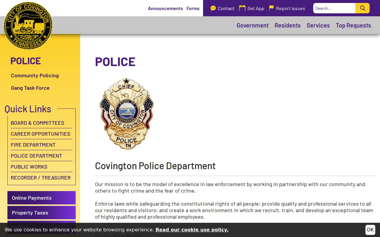 Covington warrant records: Police Department and central dispatch contact route