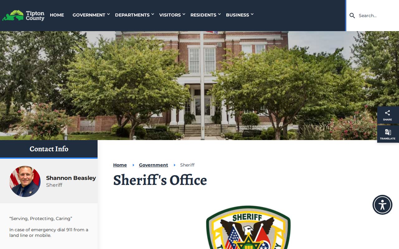 Tipton County warrant records: Sheriff office address, phone, corrections, and dispatch contacts